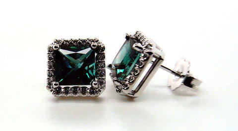 Green Andesine and DIamond Halo Earrings 210-03237