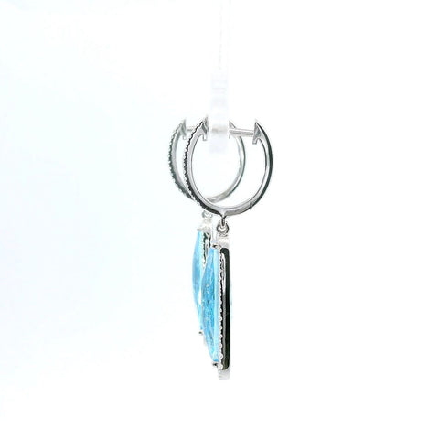 14K White Gold Swiss Blue Topaz Earrings with Diamond Accent 150-06776