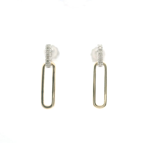 TWO TONE GOLD PAPER CLIP DIAMOND ACCENT EARRINGS 150-07079