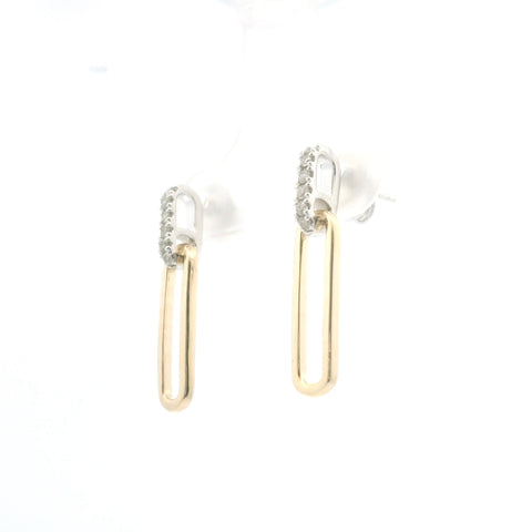 TWO TONE GOLD PAPER CLIP DIAMOND ACCENT EARRINGS 150-07079