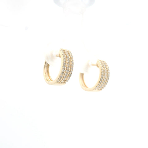 YELLOW GOLD TRIPLE ROW DIAMOND HUGGIE EARRINGS