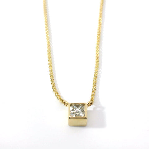 14K Yellow Gold Bezel-Set Natural Princes Cut Diamond Pendant