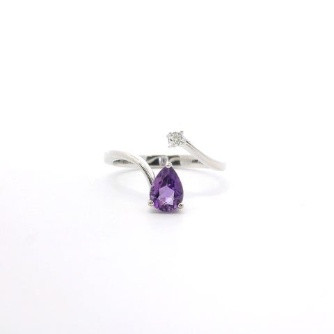 WHITE GOLD AMETHYST AND DIAMOND BYPSS RING 200-04187