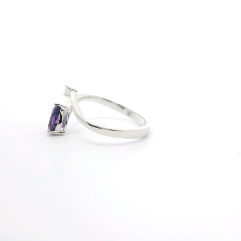 WHITE GOLD AMETHYST AND DIAMOND BYPSS RING 200-04187