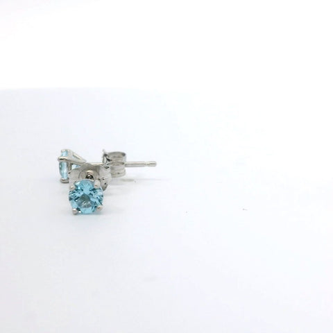 14K White Gold Blue Topaz Stud Earrings