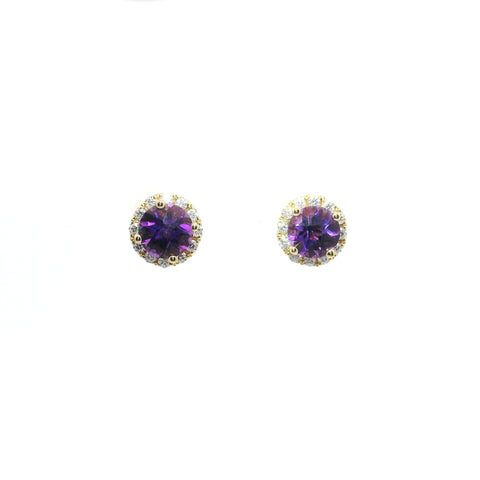 YELLOW GOLD AMETHYST AND DIAMOND HALO STUD EARRINGS 210-03208