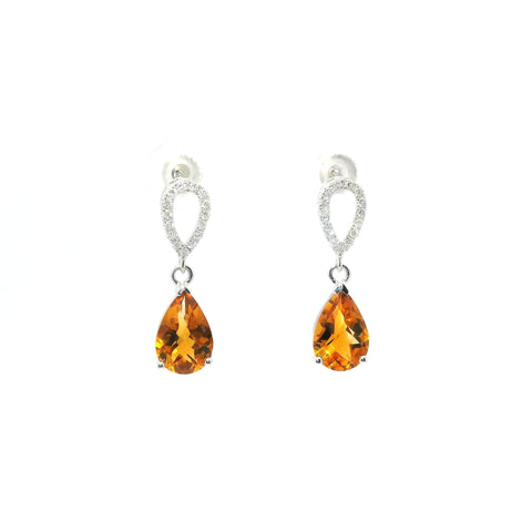 WHITE GOLD CITRINE AND DIAMOND DANGLE EARRINGS 210-03210
