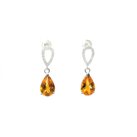 WHITE GOLD CITRINE AND DIAMOND DANGLE EARRINGS 210-03210