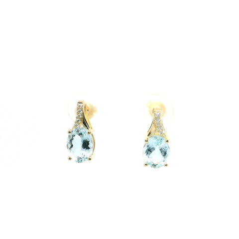 YELLOW GOLD AQUAMARINE AND DIAMOND EARRINGS 210-03211