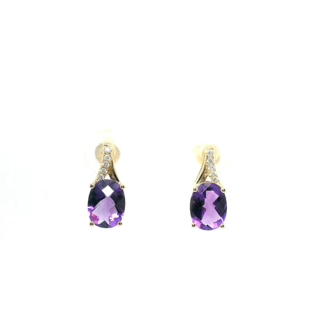 YELLOW GOLD AMETHYST AND DIAMOND EARRINGS 210-03212