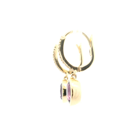 YELLOW GOLD AMETHYST & DIAMOND DANGLE EARRINGS 210-03215