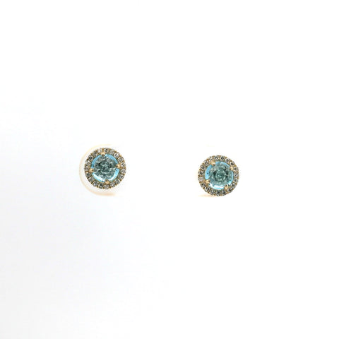 YELLOW GOLD BLUE TOPAZ & DIAMOND HALO STUD EARRINGS 210-03218
