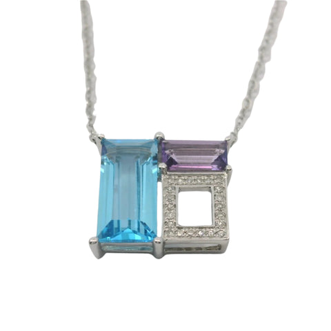 Luvente 14K White Gold Blue Topaz and Amethyst Necklace N02728-BTAM.W