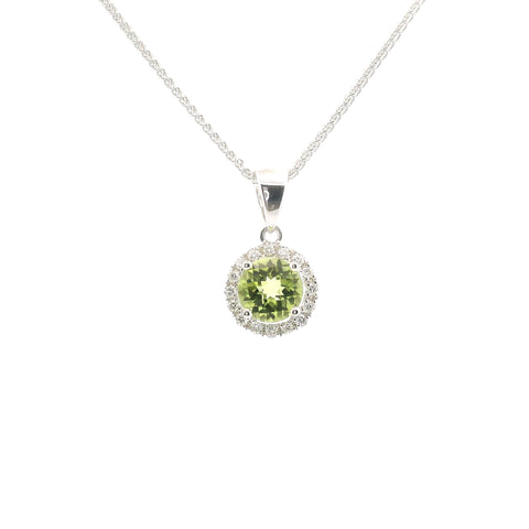 WHITE GOLD PERIDOT & DIAMOND HALO PENDANT 230-02378