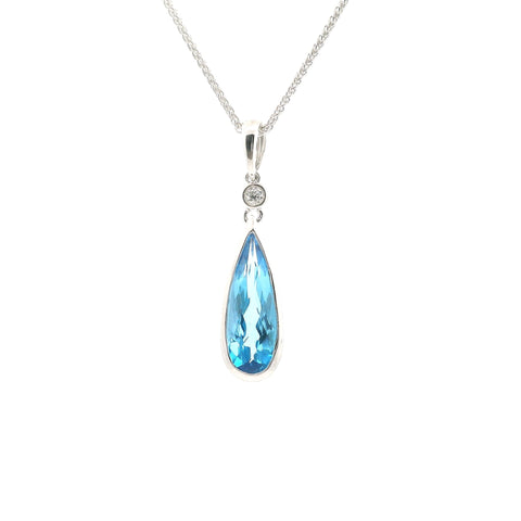 WHITE GOLD SWISS BLUE TOPAZ AND DIAMOND PENDANT 230-02381