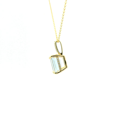 14KT YELLOW GOLD AQUAMARINE PENDANT WITH DIAMOND ACCENTED BAIL AND GALLERY 230-02454
