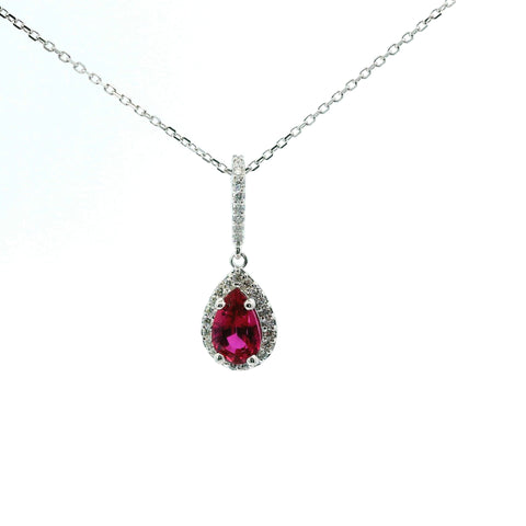 14KT WHITE GOLD RUBY HALO PENDANT 231-00293