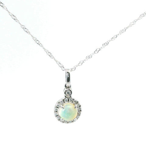 14KT WHITE GOLD OPAL AND DIAMOND HALO NECKLACE 230-02460