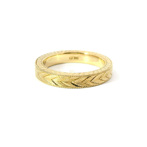 3.6MM 14KT YELLOW GOLD HAND ENGRAVED RING WITH MILGRAIN 400-08229
