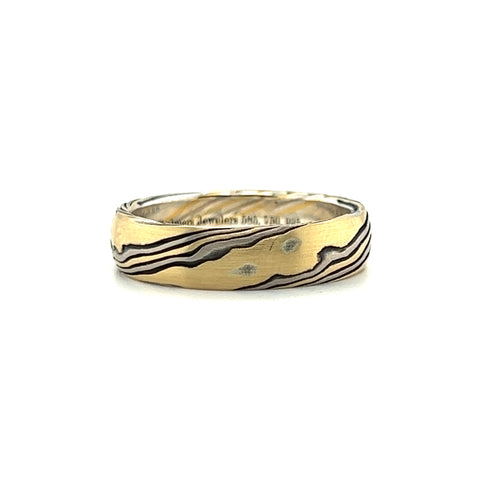 Custom Mokume Gane Gold & Silver Band