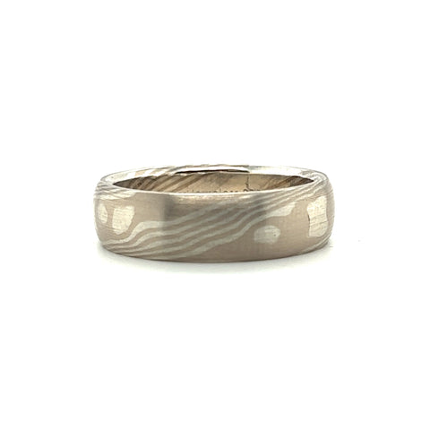 Custom Mokume Gane Palladium, 14k White Gold & Silver Band