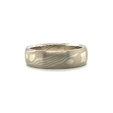 Custom Mokume Gane Palladium, 14k White Gold & Silver Band