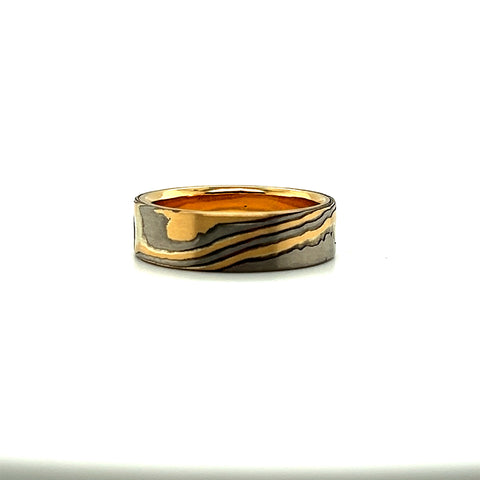 Custom Mokume Gane Gold & Silver Band