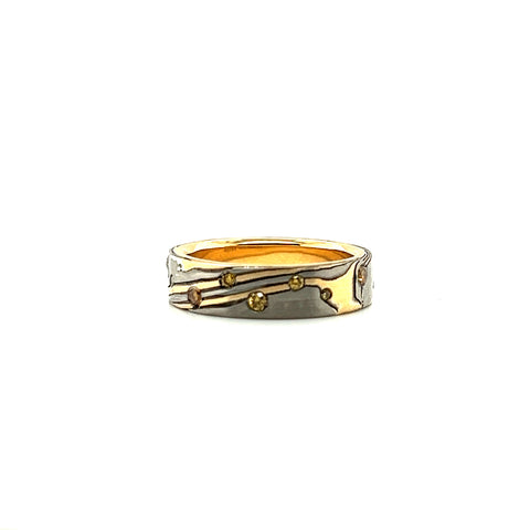 Custom Mokume Gane Gold & Silver Diamond Band