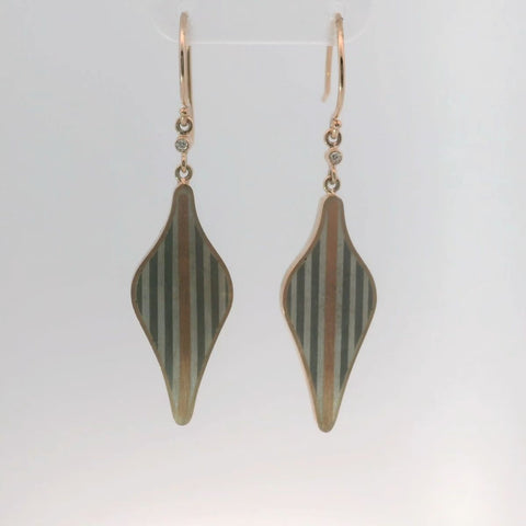 Mokume Gane Diamond Dangle Earrings