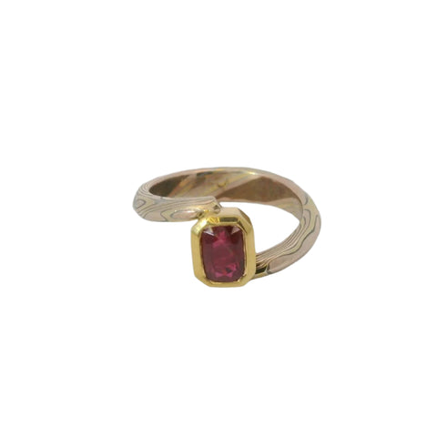 Mokume Gane Ruby Ring