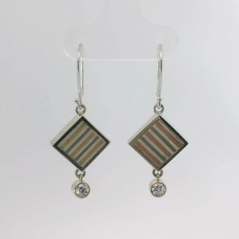 Mokume Gane Diamond Dangle Earrings