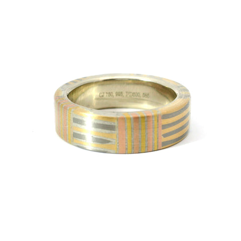 6.5MM 14KT WHITE GOLD, 14KT YELLOW GOLD, 14KT ROSE GOLD, PALLADIUM 500 AND STERLING SILVER MOKUME GANE RING