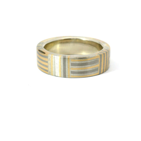 6.5MM 14KT WHITE GOLD, 14KT YELLOW GOLD, 14KT ROSE GOLD, PALLADIUM 500 AND STERLING SILVER MOKUME GANE RING