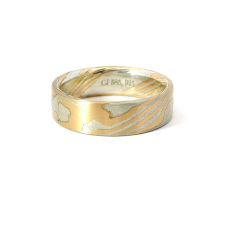 6MM YELLOW GOLD AND STERLING SILVER MOKUME GANE RING 675-00196