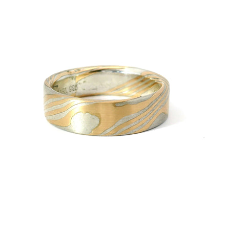 6MM YELLOW GOLD AND STERLING SILVER MOKUME GANE RING 675-00196