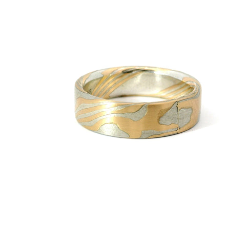 6MM YELLOW GOLD AND STERLING SILVER MOKUME GANE RING 675-00196