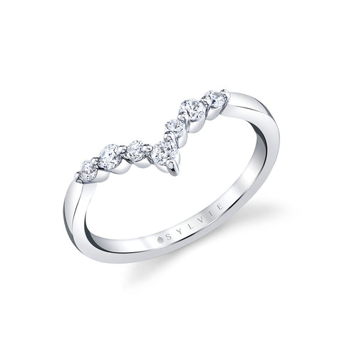 Sylvie Wide Curved Round Diamond Wedding Band B141