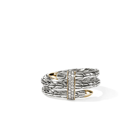 John Hardy Spear Triple Tier Ring, Gold, Sterling Silver, Diamonds RZZP986812DI
