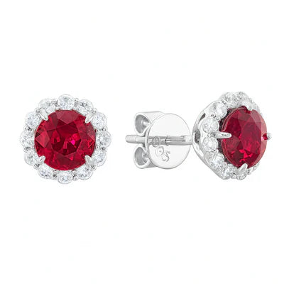 Precious Gemstone and Diamond Halo Stud Earrings