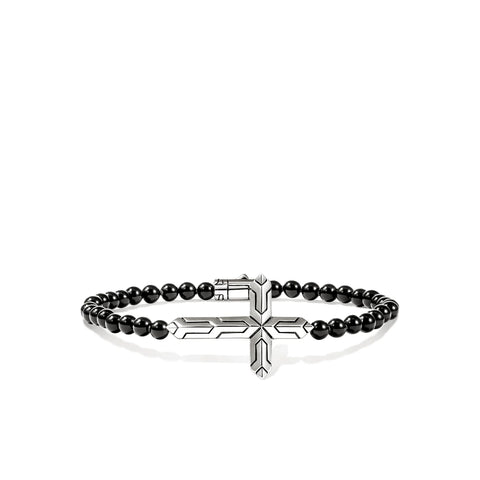 John Hardy Icon 50 Cross Bracelet, Sterling Silver, Black Onyx, 4MM BUS972181BON