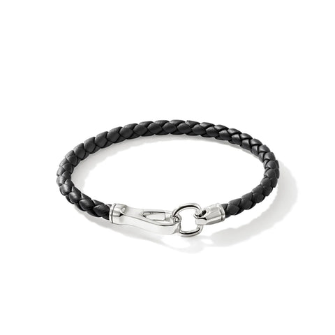 John Hardy Hook Clasp Bracelet, Leather, Silver, 5MM BU901250BL