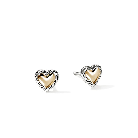 John Hardy Essential Heart Stud Earrings, Gold, Sterling Silver EZZ98967
