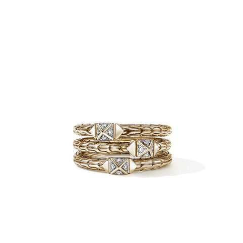 John Hardy Icon Stud Triple Row Ring, Gold, Diamonds RGGX972012DI