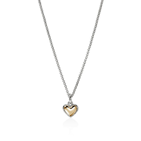 John Hardy Essential Heart Pendant Necklace, Sterling Silver, Gold, 1.5MM NZZ98974