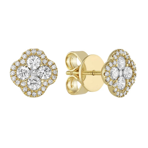 Diamond Cluster and Halo Clover Shaped Stud Earrings