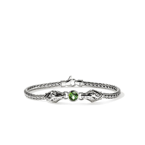 John Hardy LIMITED EDITION Naga Bracelet, Sterling Silver, Green Tourmaline, Diamond 3.5MM BUS604231GTDI