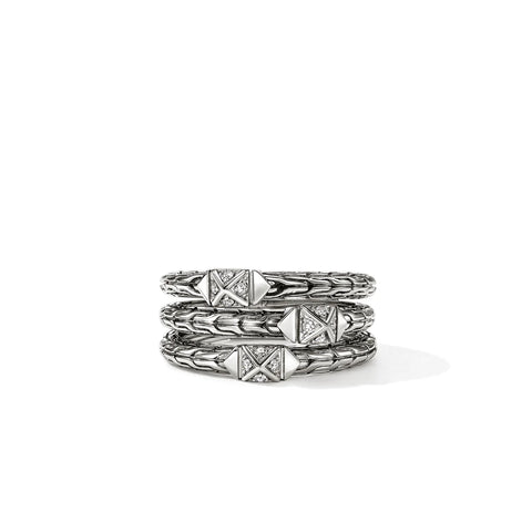 John Hardy Icon Stud Triple Row Ring, Sterling Silver, Diamonds RBP972012DI