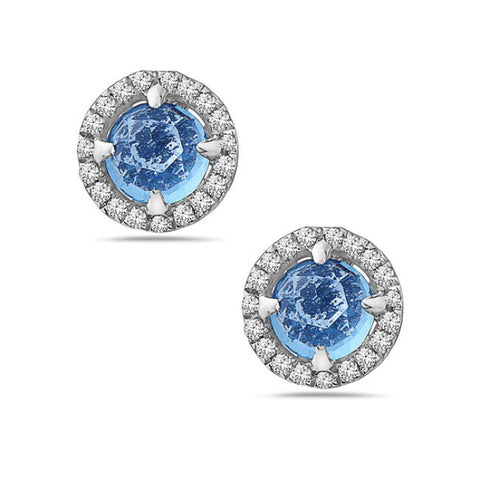 14KT WHITE GOLD BLUE TOPAZ AND DIAMOND HALO STUD EARRINGS 210-03279