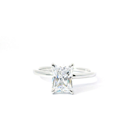 14KT WHITE GOLD HIDDEN HALO SOLITAIRE RING FOR 1.5CT EMERALD CUT CENTER STONE 140-08438