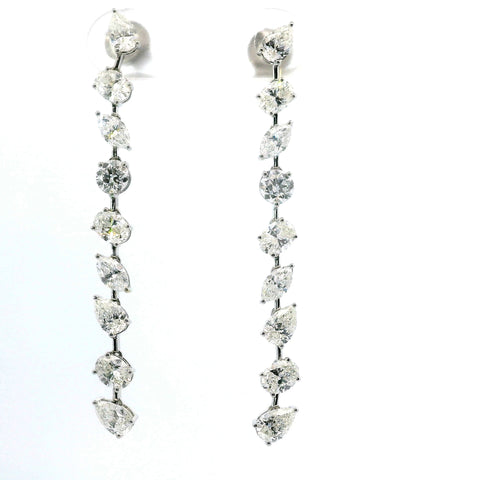 14KT WHITE GOLD MIXED SHAPE DIAMOND DANGLE LINE EARRINGS 150-07174
